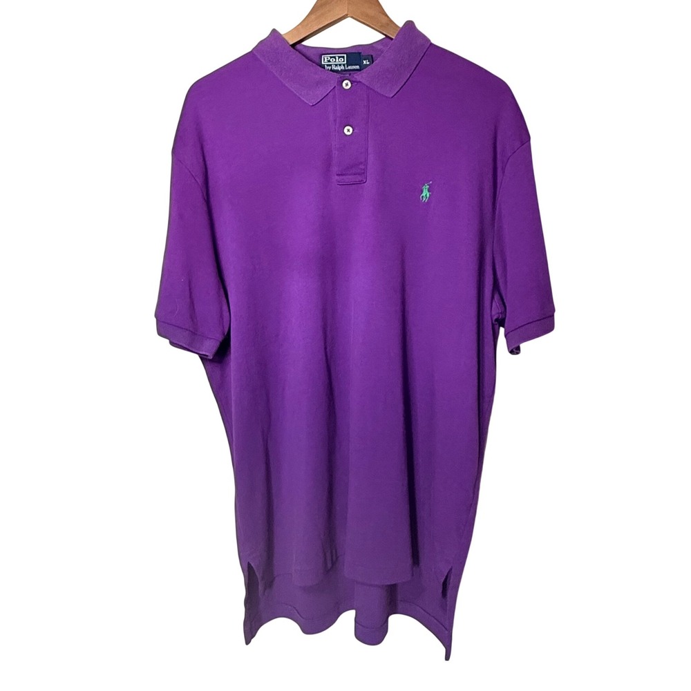 Y2K Polo Ralph Lauren Mens XL Purple Short Sleeve Polo Shirt Green Pony